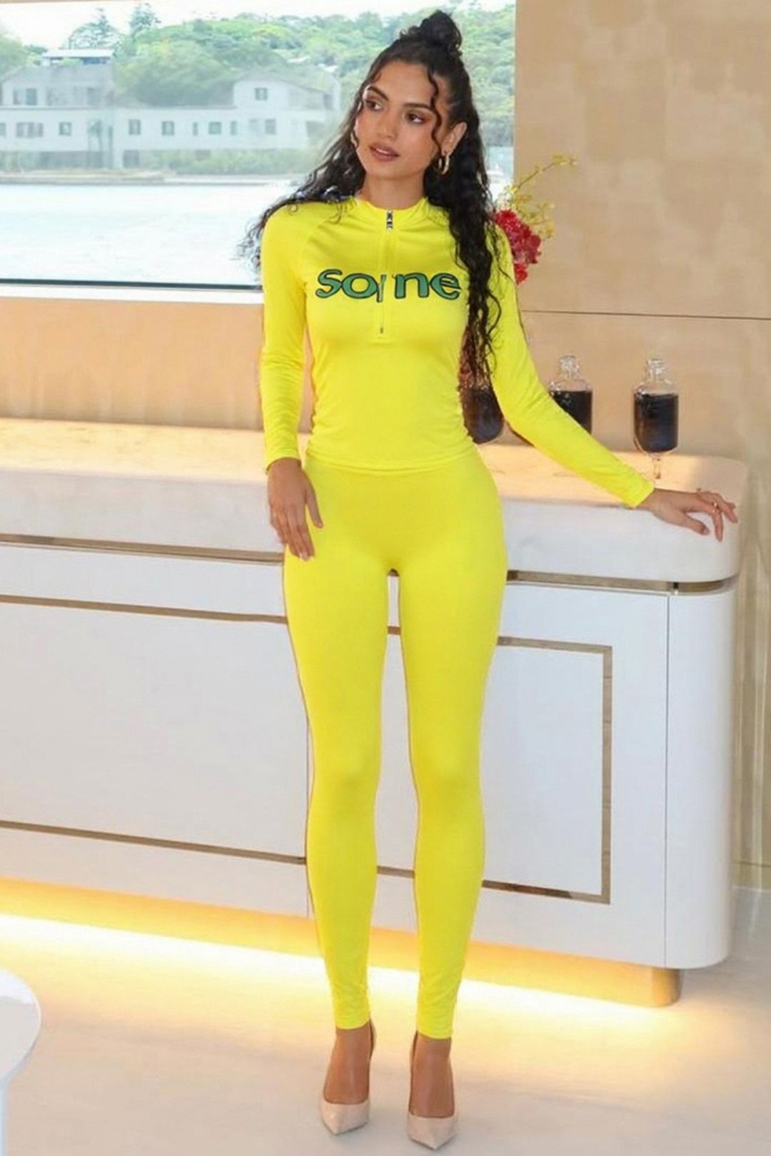 Printed Long-sleeved Top Slim Trousers Suit