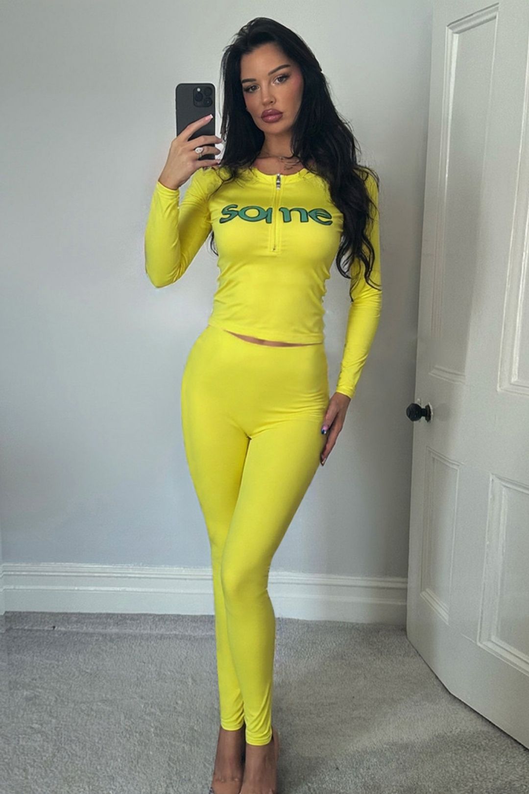 Printed Long-sleeved Top Slim Trousers Suit