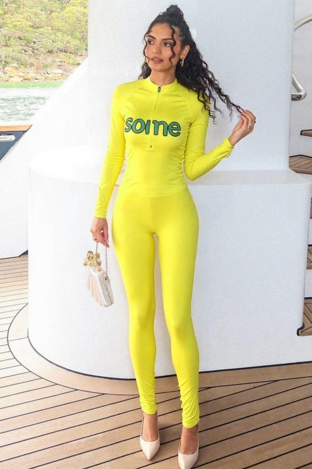 Printed Long-sleeved Top Slim Trousers Suit