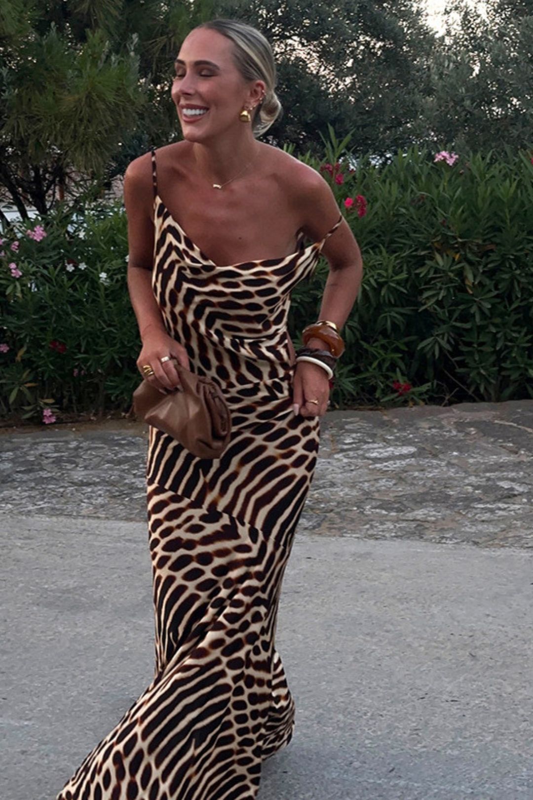 Solid Color  Creative Digital Printing High Waist Suspender Dress