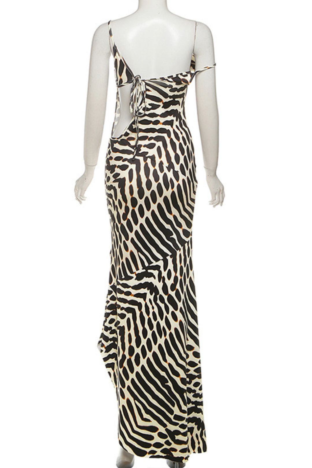 Solid Color  Creative Digital Printing High Waist Suspender Dress