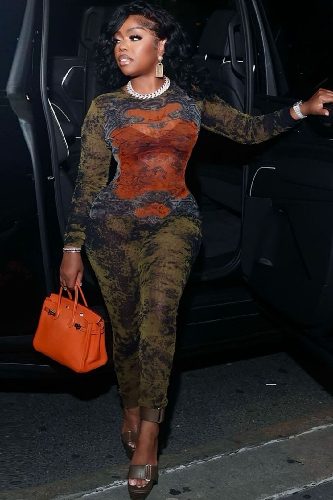 Sexy Street Trendydigitalprinting Long-sleeved Tight Jumpsuit