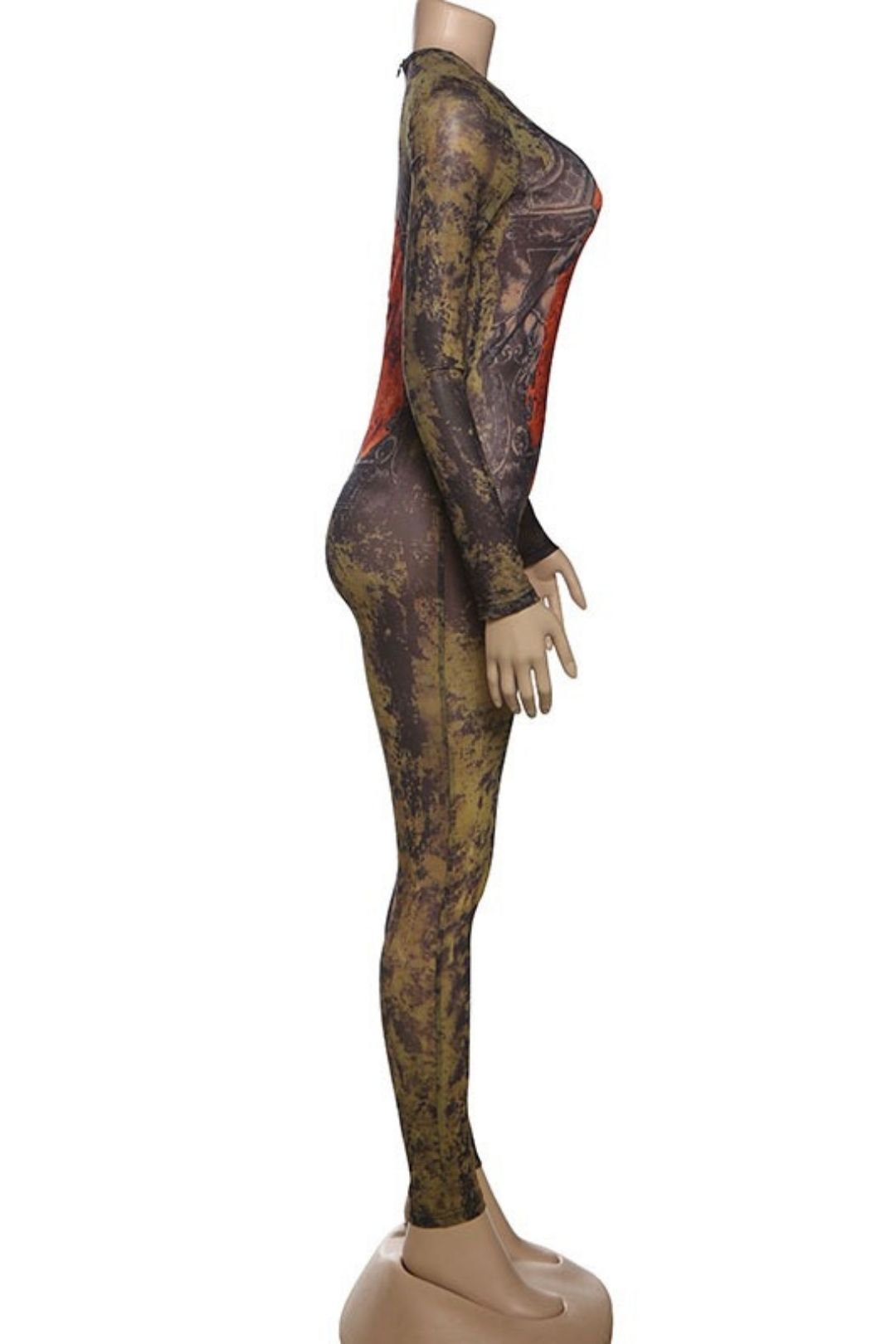 Sexy Street Trendydigitalprinting Long-sleeved Tight Jumpsuit