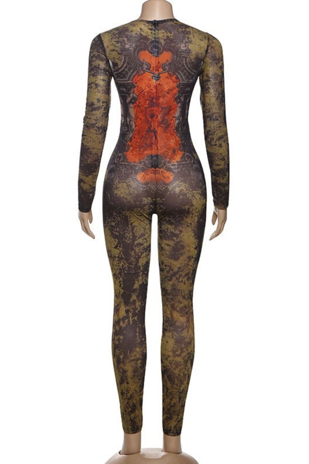 Sexy Street Trendydigitalprinting Long-sleeved Tight Jumpsuit