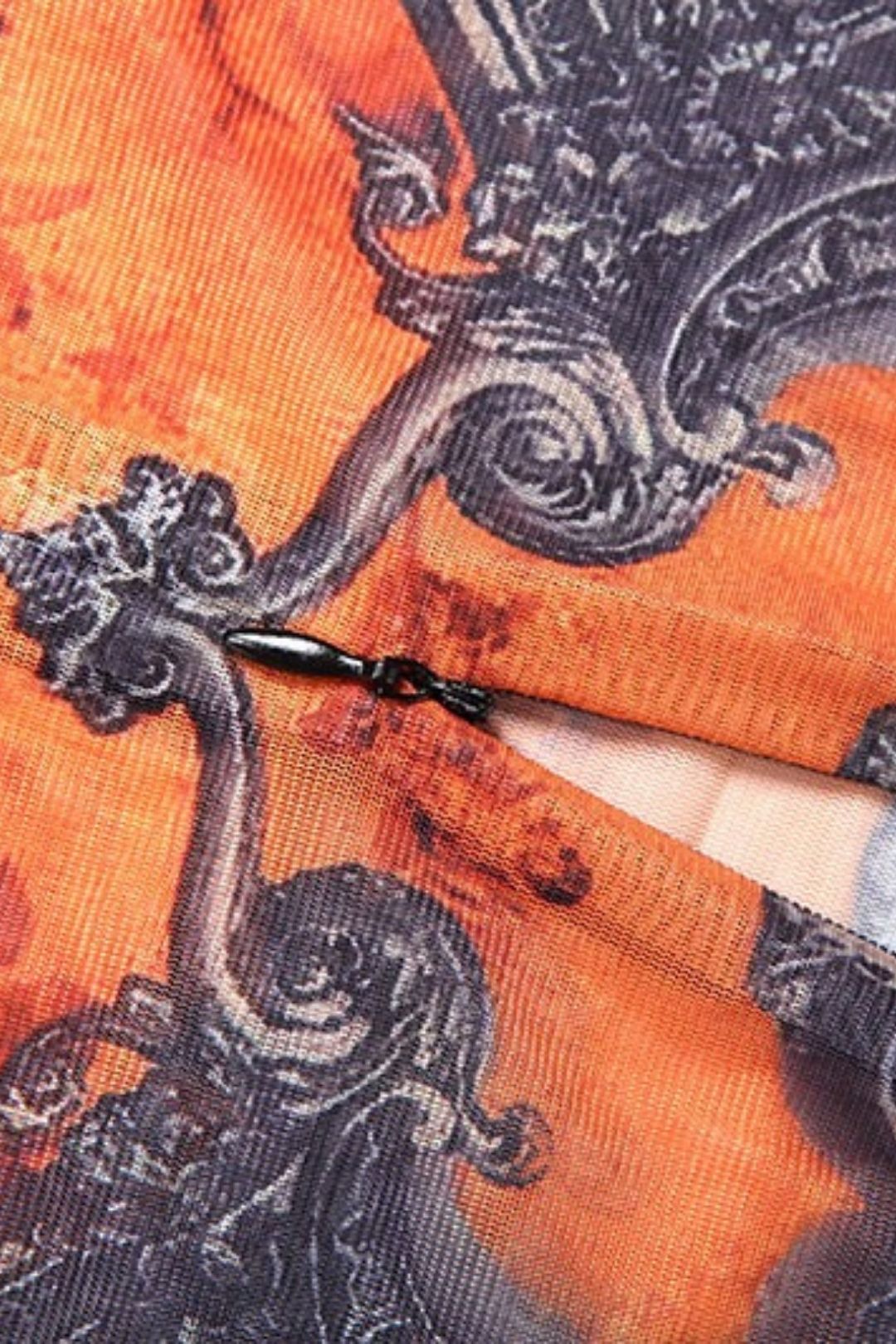 Sexy Street Trendydigitalprinting Long-sleeved Tight Jumpsuit