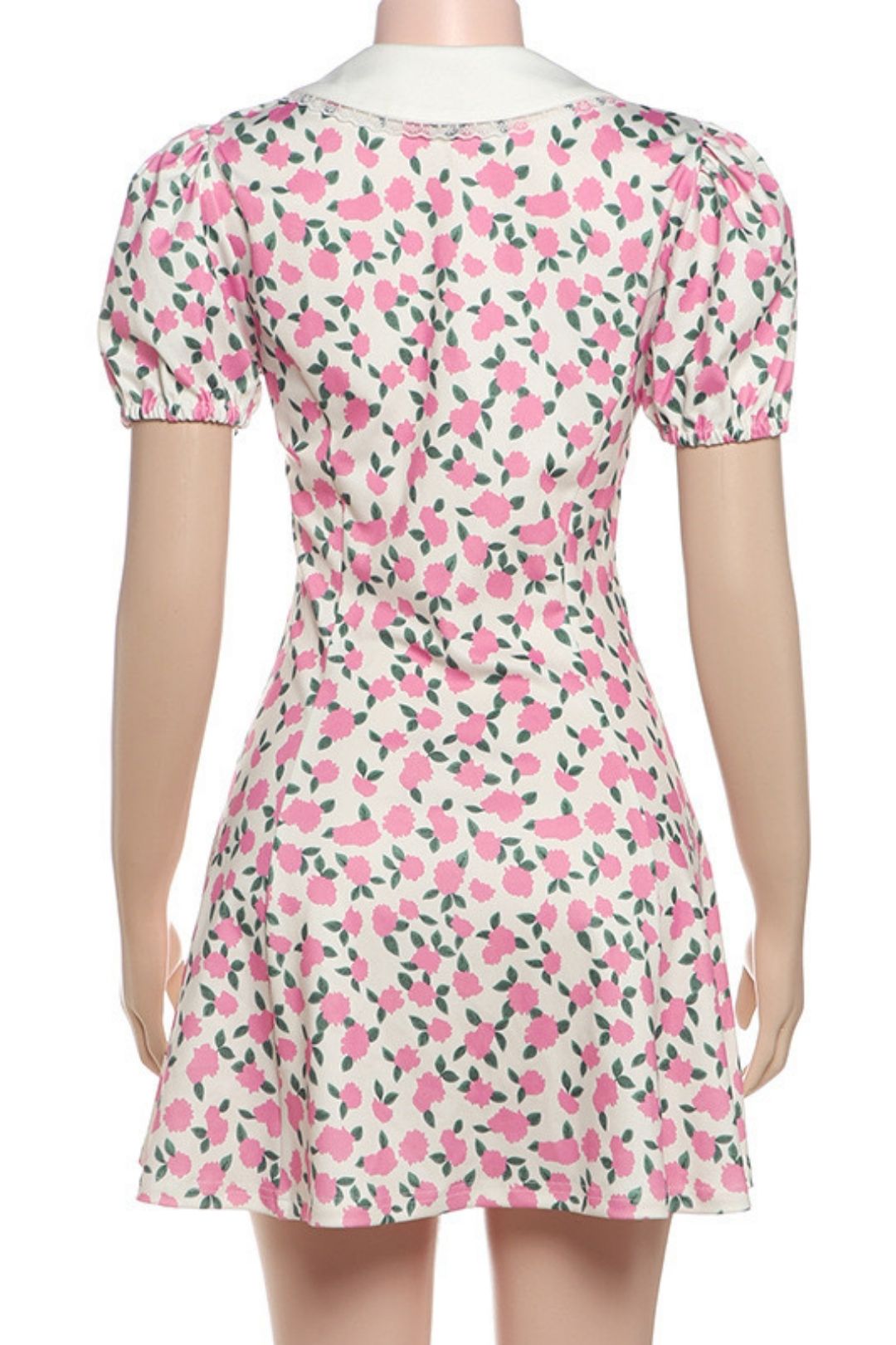 French Temperament Printed Lapel Slim-fit Personality Bubble Sleeve Dress