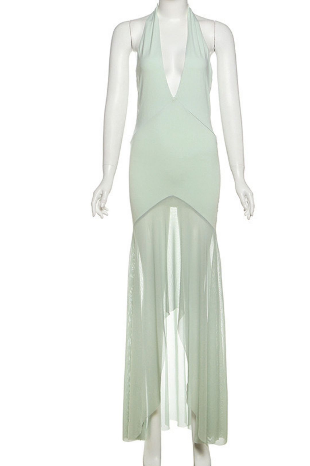 Sexy Deep V Neck Mesh Splicing Backless Slim Dress