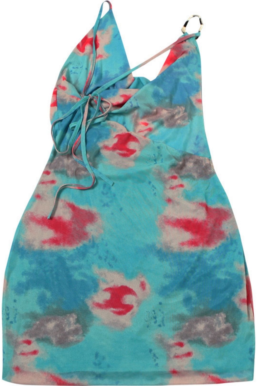 Sexy Slant Shoulder Mesh Backless Lace-up Slim-fit Hip Printed Dress