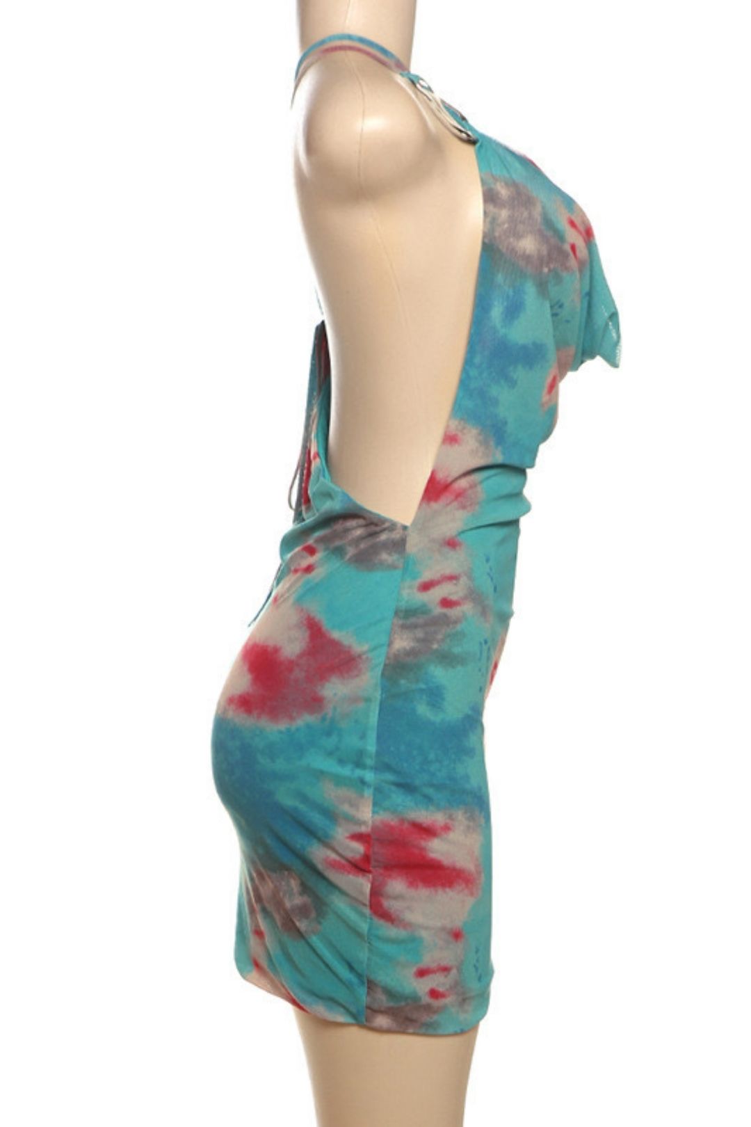 Sexy Slant Shoulder Mesh Backless Lace-up Slim-fit Hip Printed Dress