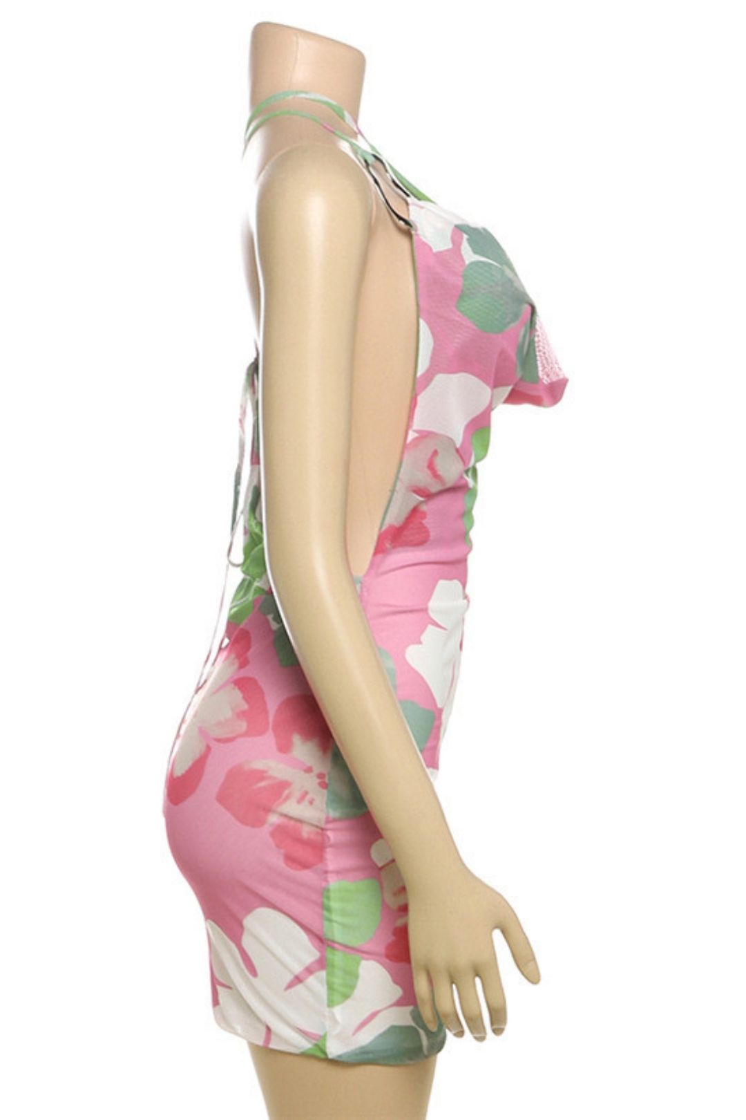 Sexy Slant Shoulder Mesh Backless Lace-up Slim-fit Hip Printed Dress