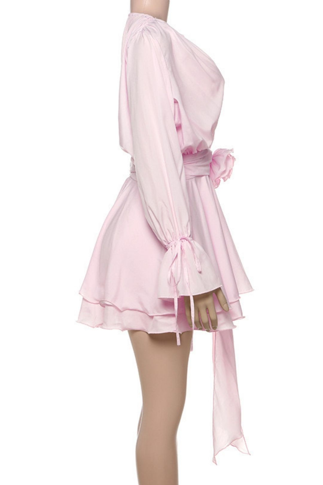 Sexy Round Neck Lace-up Flower Decorative Horn Sleeve Hip Dress