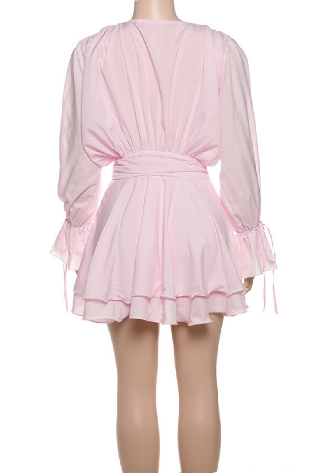 Sexy Round Neck Lace-up Flower Decorative Horn Sleeve Hip Dress