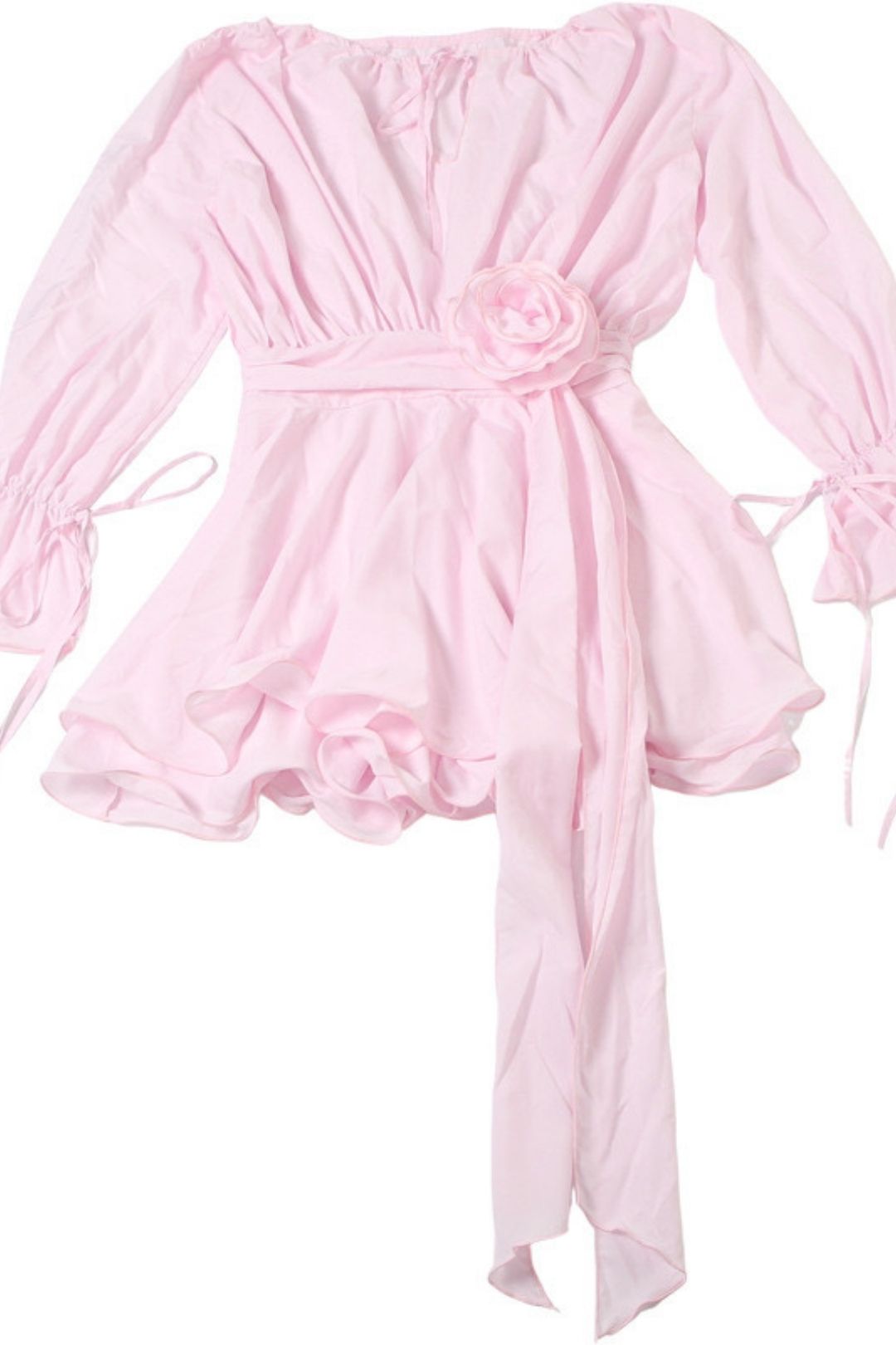 Sexy Round Neck Lace-up Flower Decorative Horn Sleeve Hip Dress