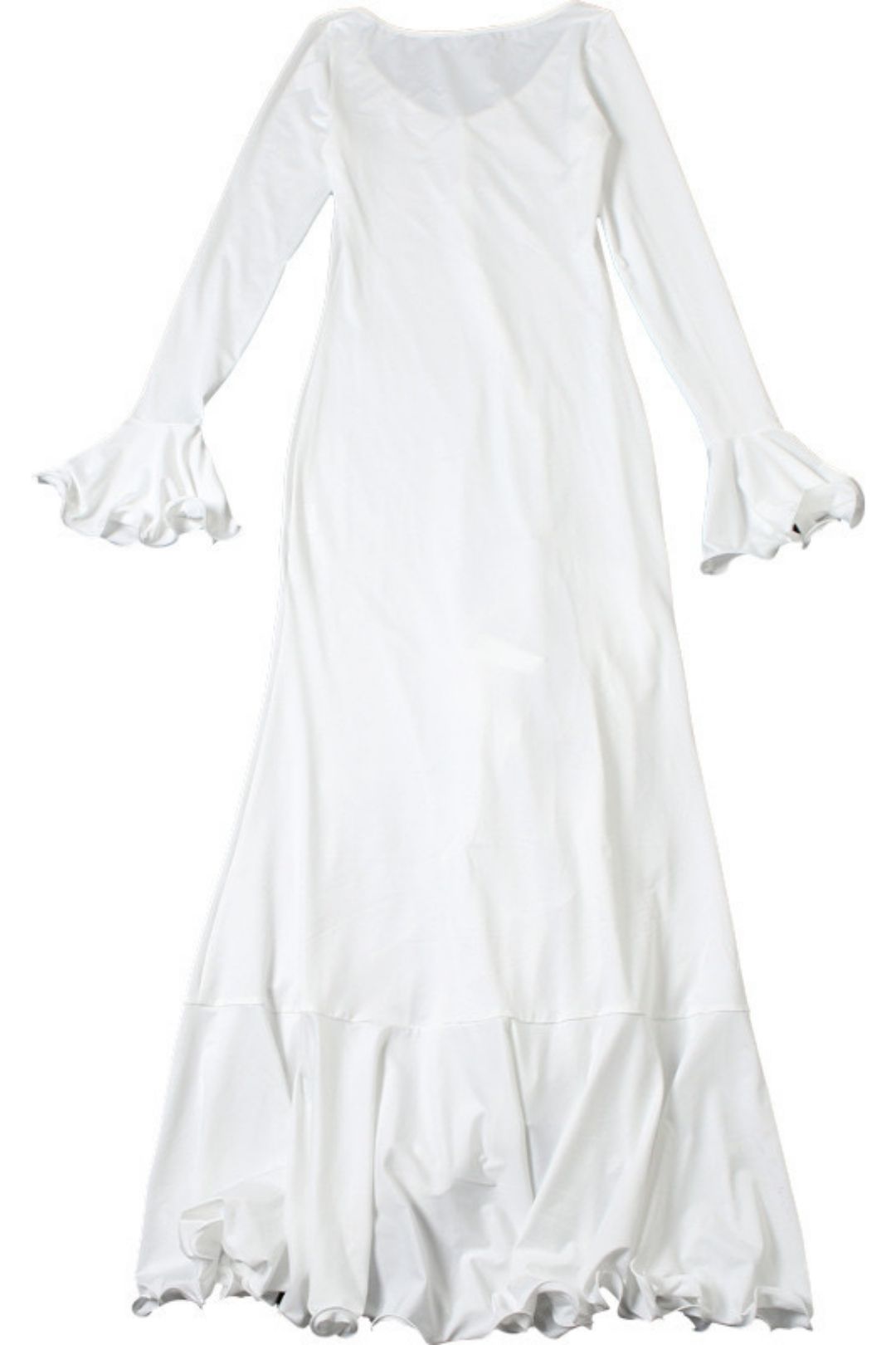 Solid Color Long-Sleeved V Neck Ruffled Slit Dress