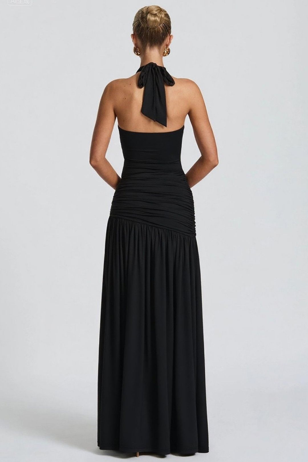 Halterneck Strapless Backless Slim Pleated Slit Dress