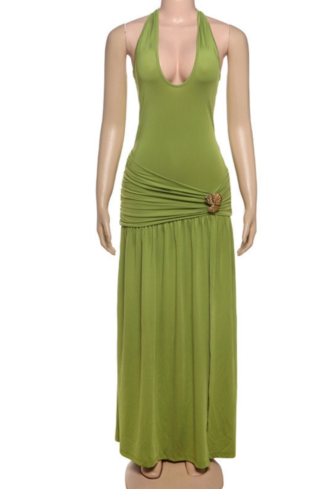 Halterneck Strapless Backless Slim Pleated Slit Dress