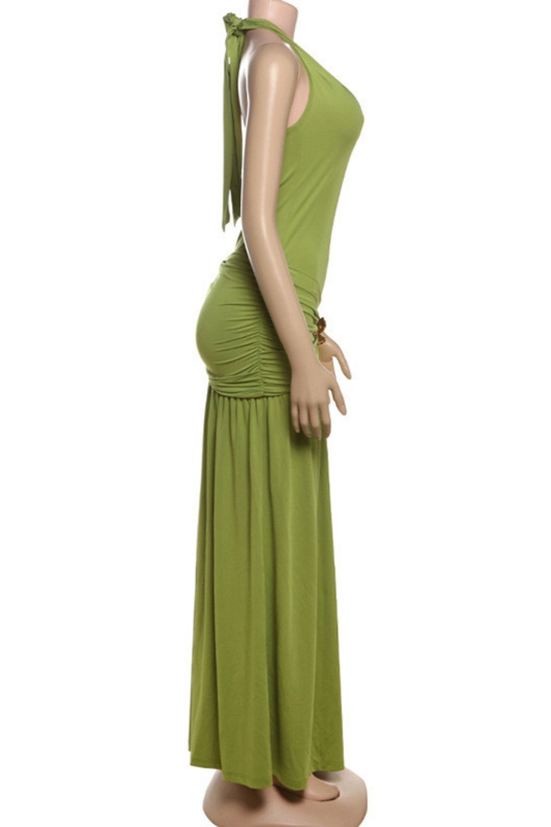 Halterneck Strapless Backless Slim Pleated Slit Dress