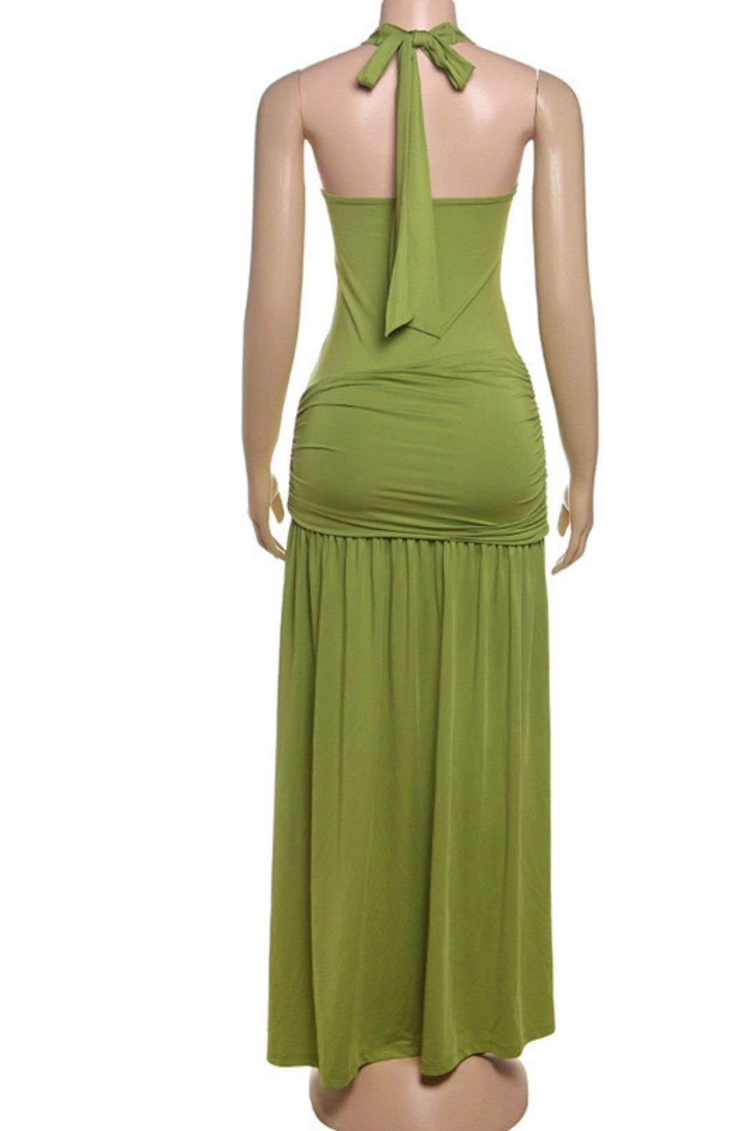 Halterneck Strapless Backless Slim Pleated Slit Dress