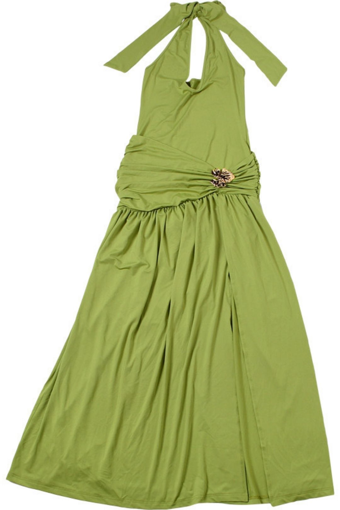 Halterneck Strapless Backless Slim Pleated Slit Dress