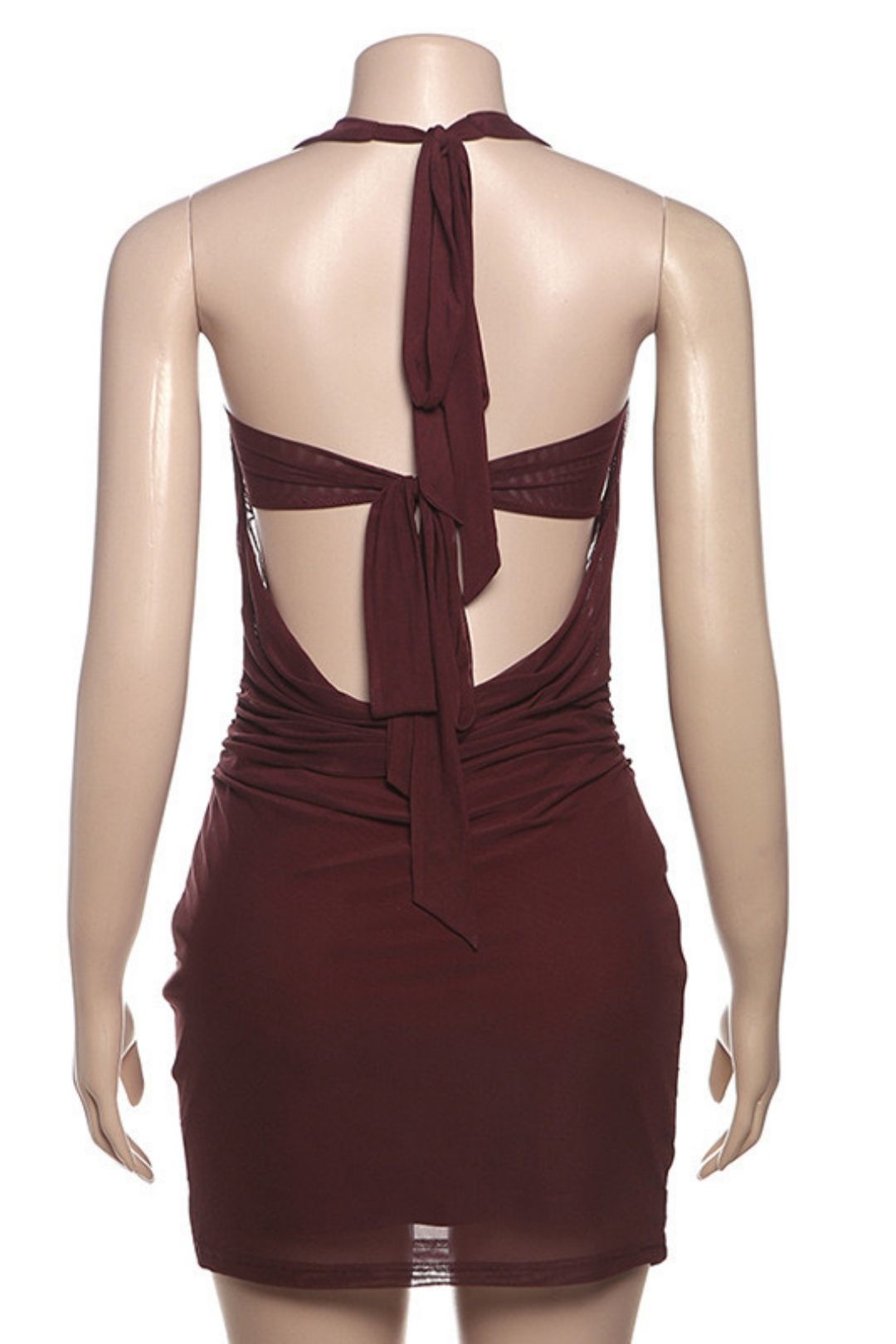 Sexy V-neck Hanging Neck Backless Dress Mesh Inner Tube Top Two-piece Set