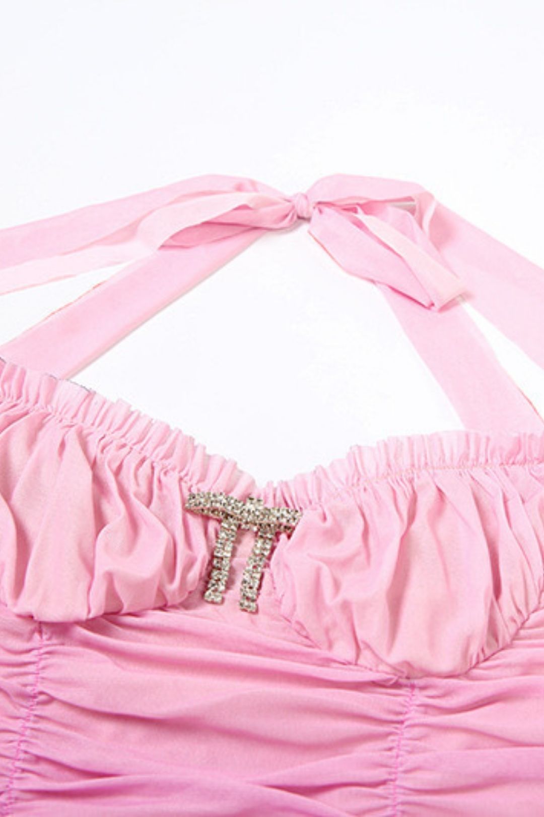 Mesh Splicing Sexy Contrasting Pleated Slim Halterneck Hip-Hugging Dress