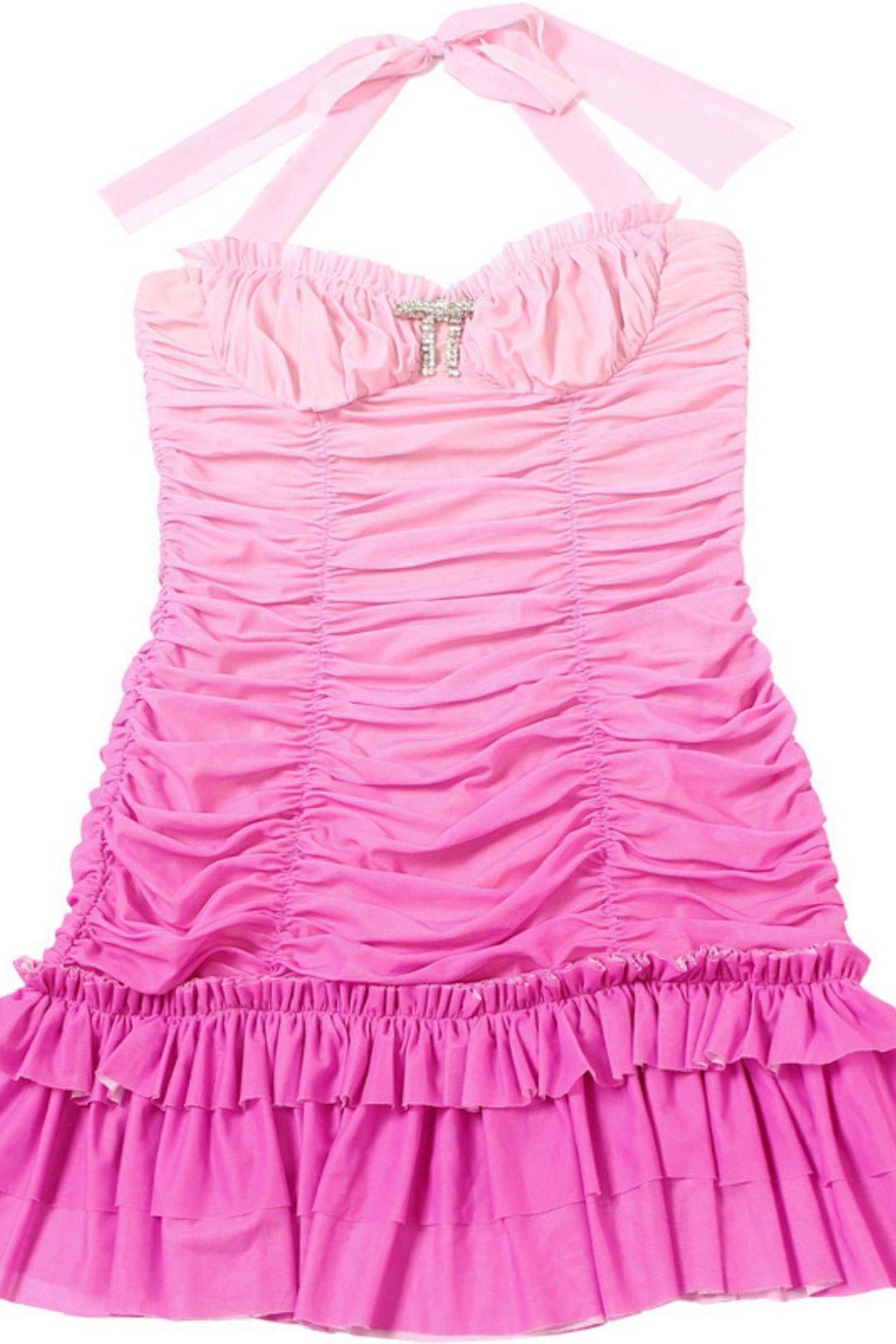 Mesh Splicing Sexy Contrasting Pleated Slim Halterneck Hip-Hugging Dress