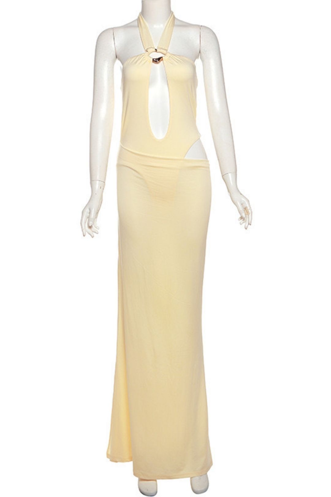 Solid Color Sexy Hollow Neck Slim-fit Bodysuit Hip Skirt Suit