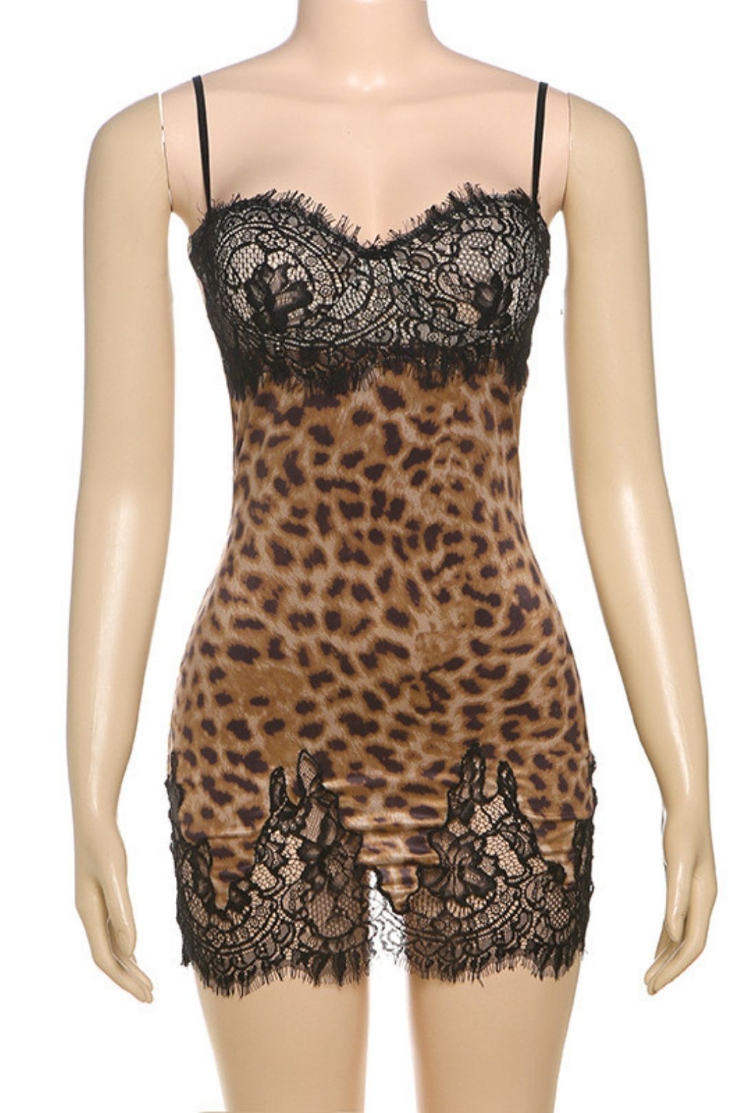 Sexy Leopard Print Slim Backless Lace Splicing Suspender Dress