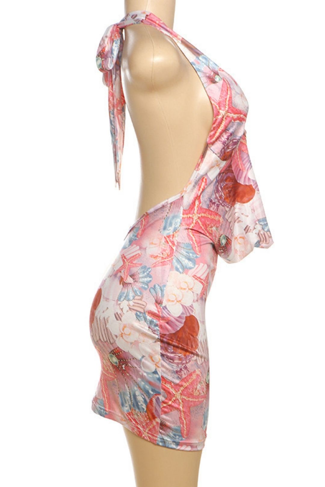 Sexy Halterneck Strap Exposed Backpack Hip Printed Dress