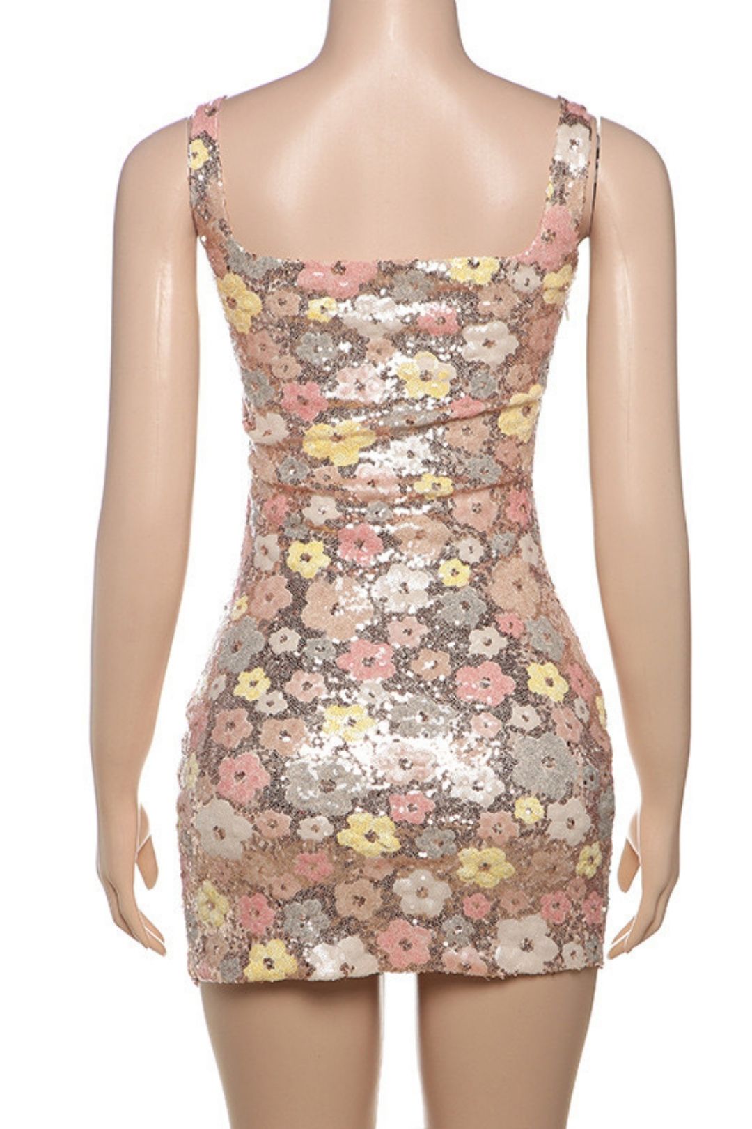 Sexy Slim Square Collar Sequin Bag Hip Slit Dress