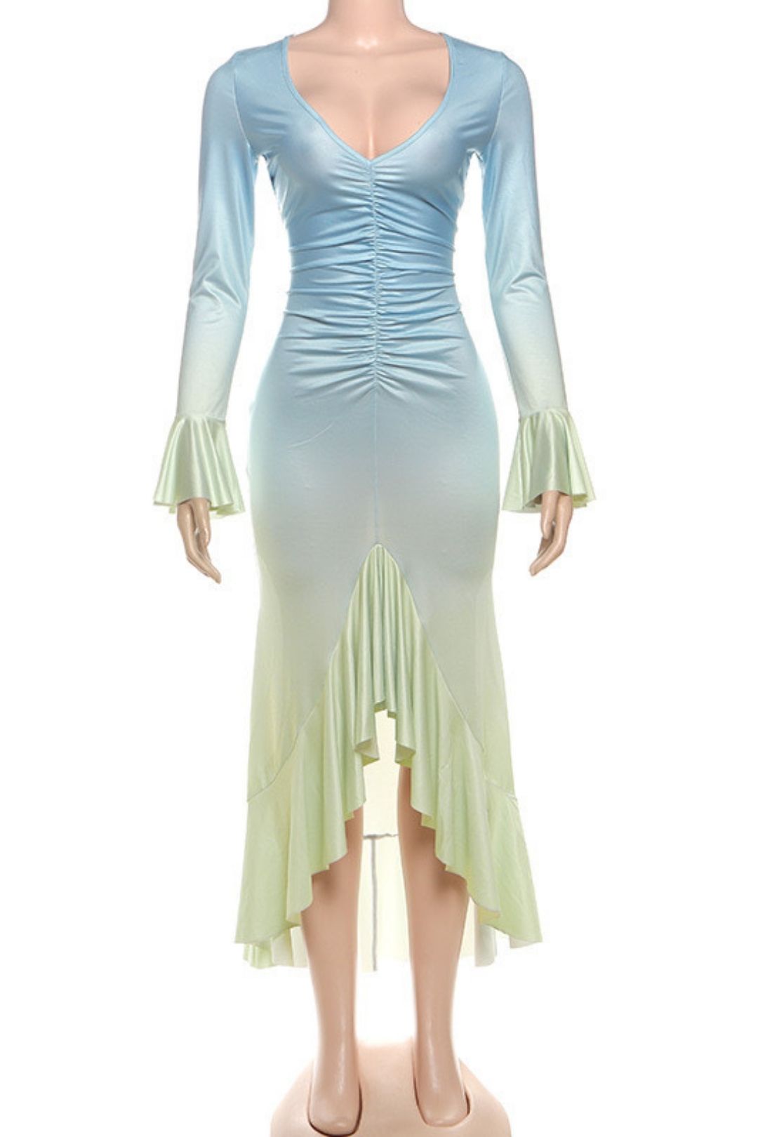 Sexy V Neck Hip-Covering Long-Sleeved Dress