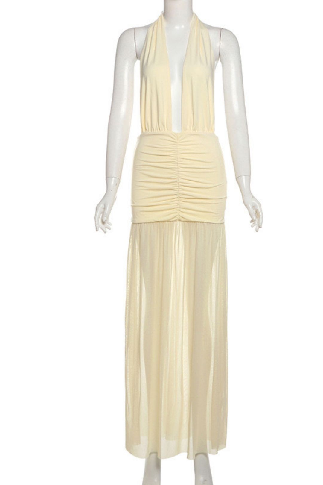 Sexy Mesh Stitching Deep V-neck Hanging Neck Strap Dress