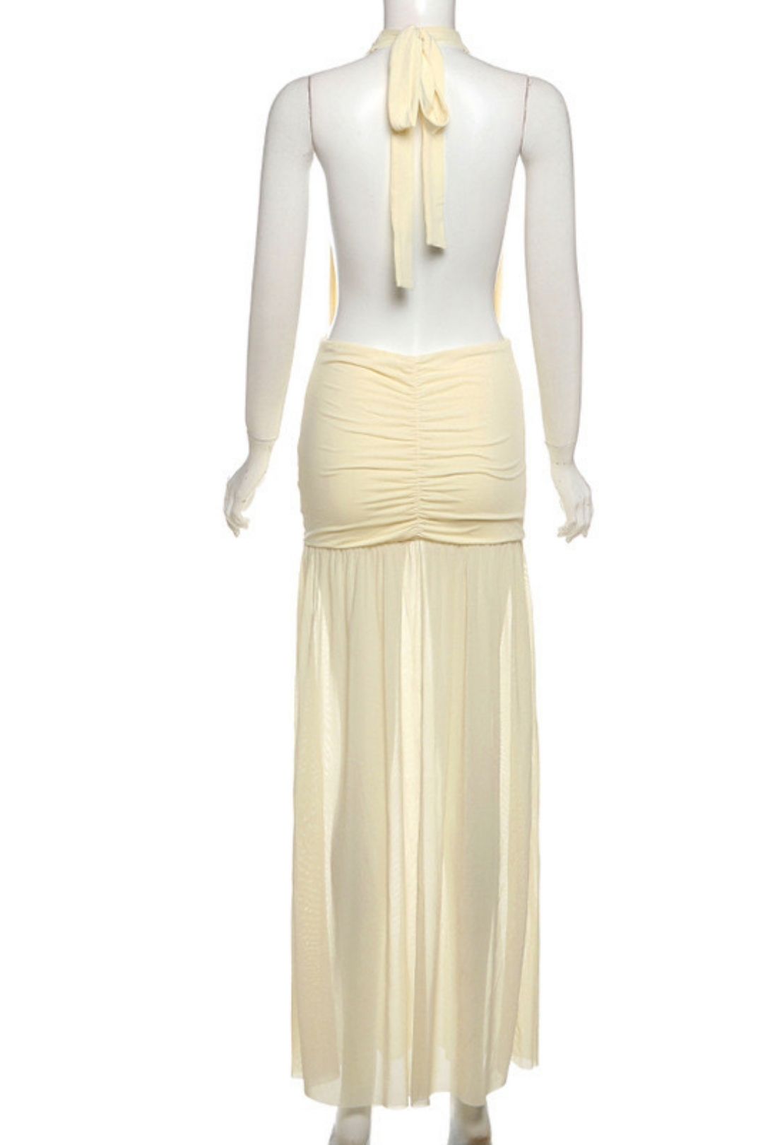 Sexy Mesh Stitching Deep V-neck Hanging Neck Strap Dress