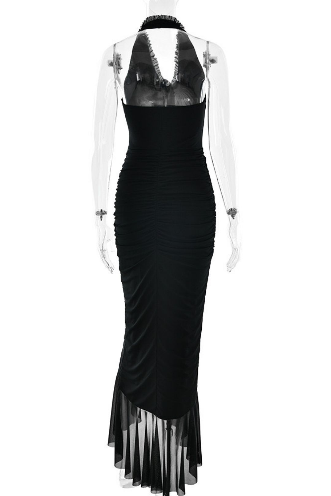 Sexy Halterneck Dress Summer Deep V Ruffled Slit Pleated Long Dress