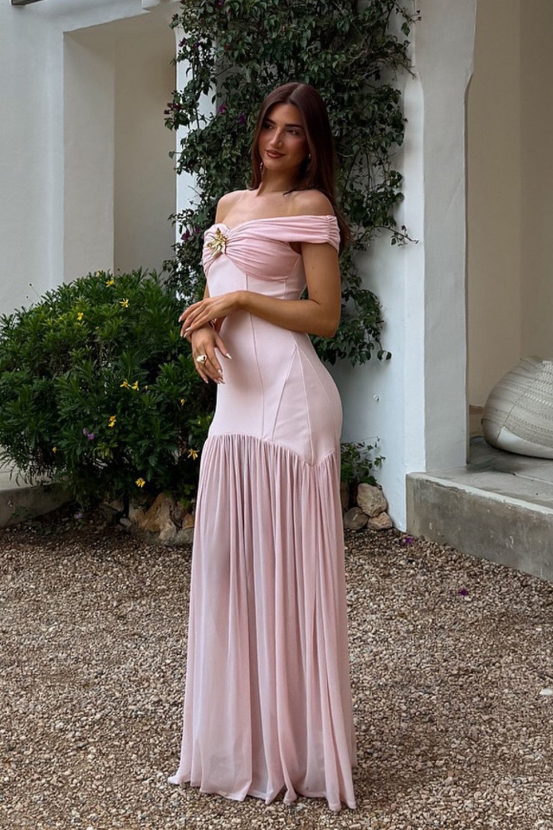 Sexy Mesh Splicing Backless Pleated Slim Long Dress