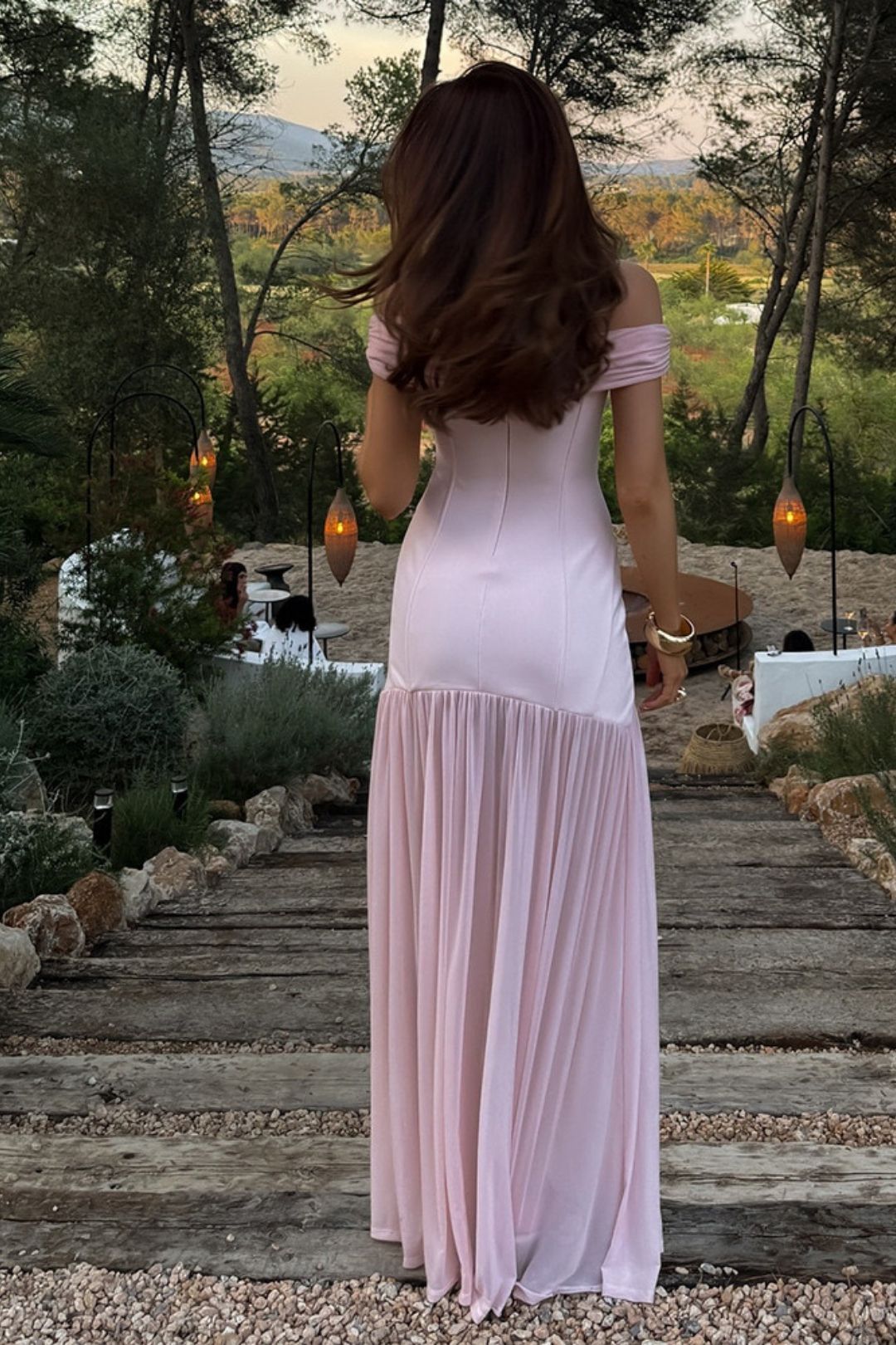 Sexy Mesh Splicing Backless Pleated Slim Long Dress