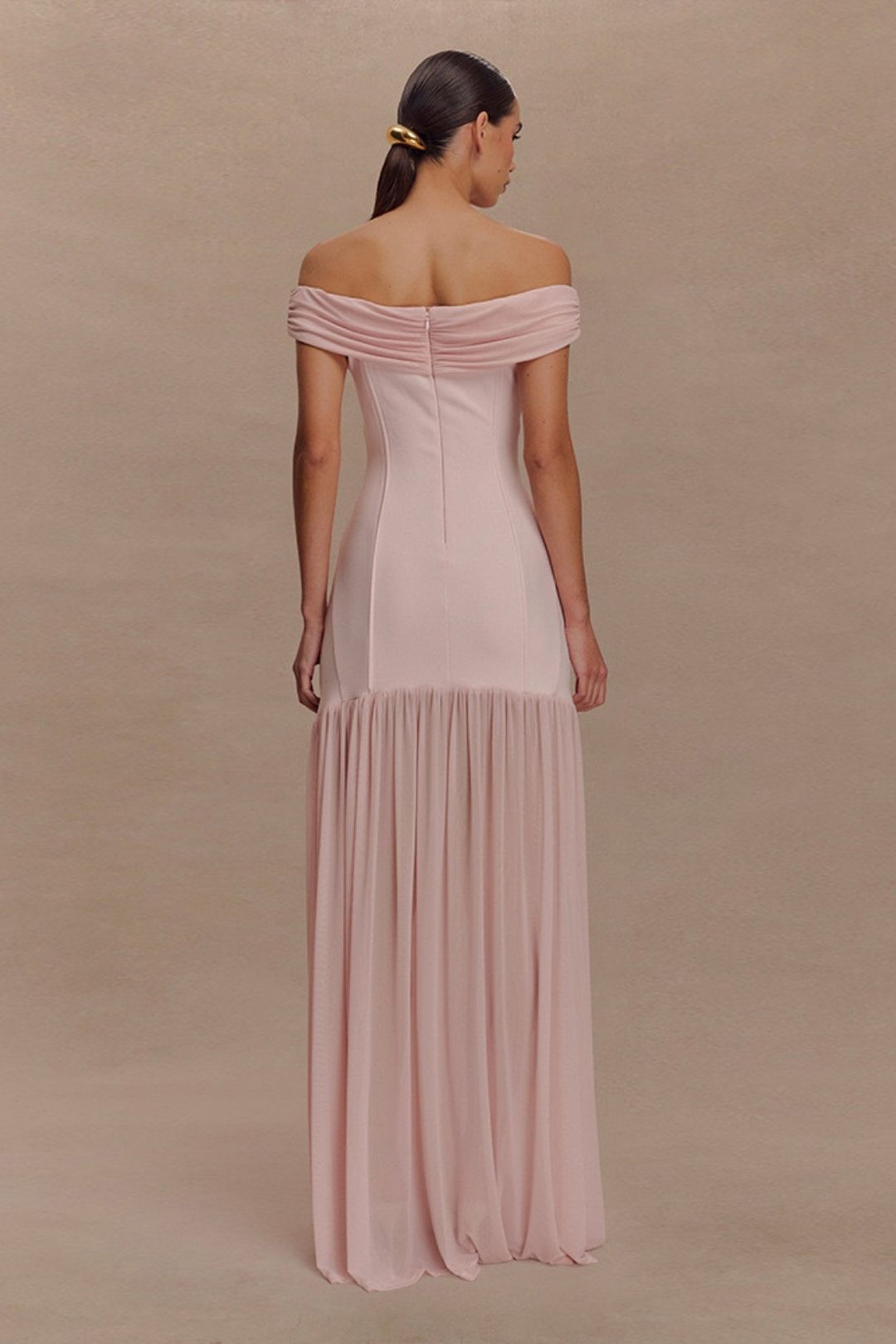 Sexy Mesh Splicing Backless Pleated Slim Long Dress