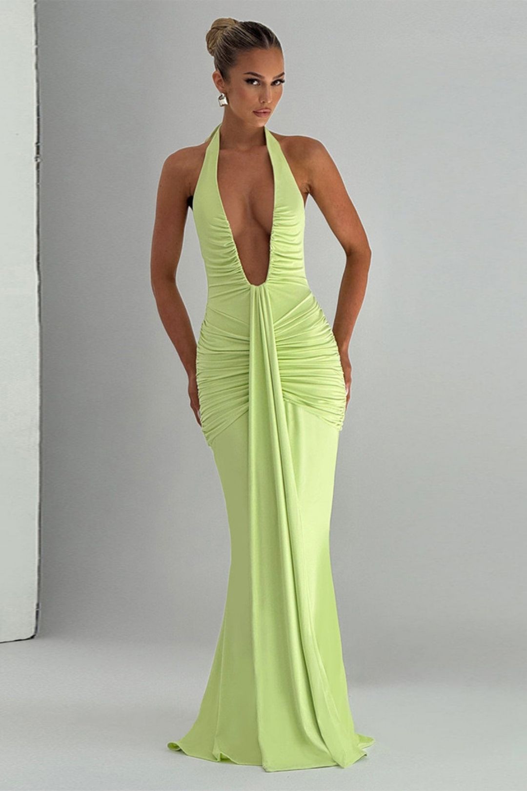Elegant Neck Deep V Waist Long Dress Sexy Backless Strap Fishtail Dress
