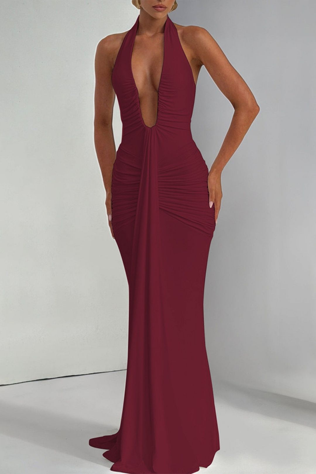 Elegant Neck Deep V Waist Long Dress Sexy Backless Strap Fishtail Dress