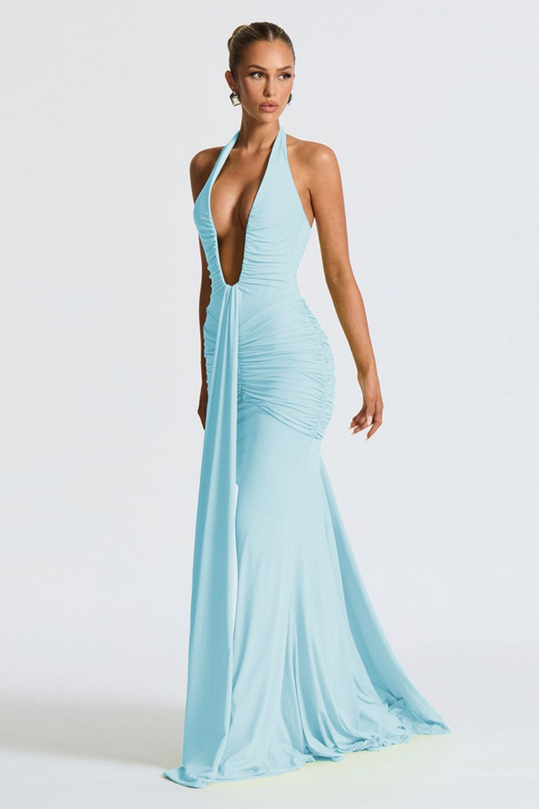 Elegant Neck Deep V Waist Long Dress Sexy Backless Strap Fishtail Dress