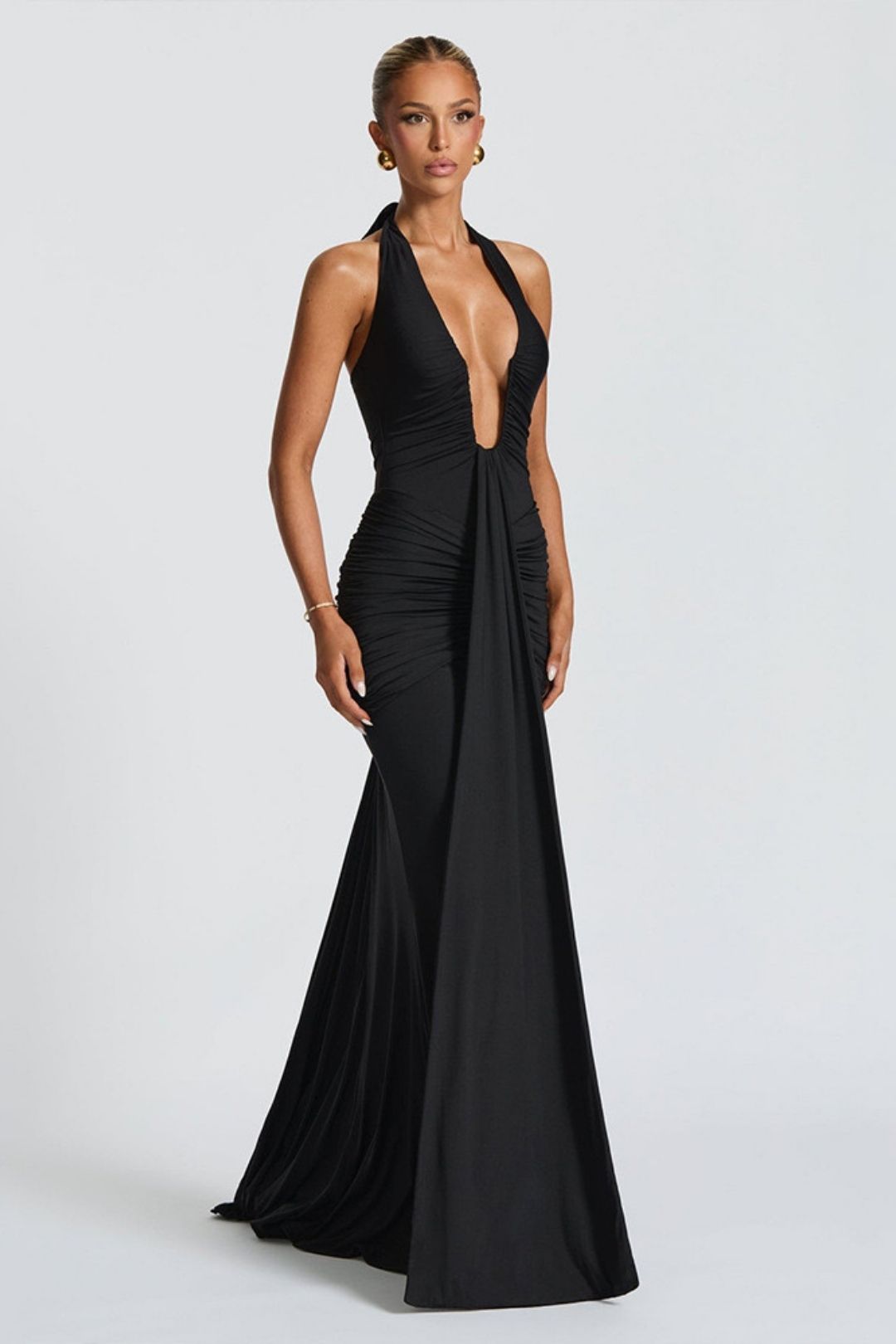 Elegant Neck Deep V Waist Long Dress Sexy Backless Strap Fishtail Dress