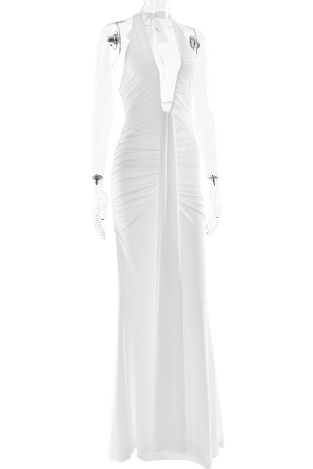 Elegant Neck Deep V Waist Long Dress Sexy Backless Strap Fishtail Dress