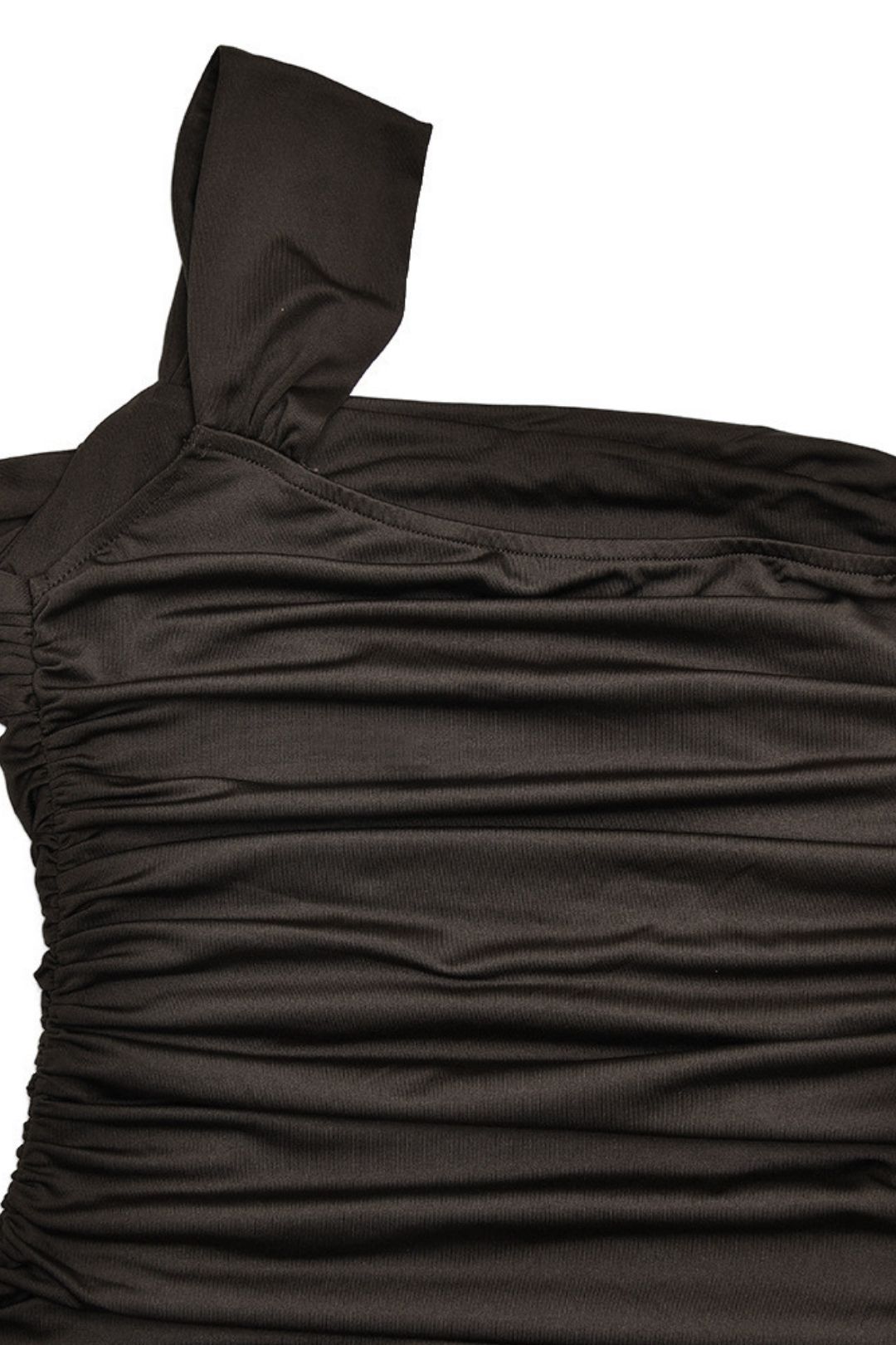 Asymmetrical Shoulder, Ruched Side Slit, And Slim Fit Dress