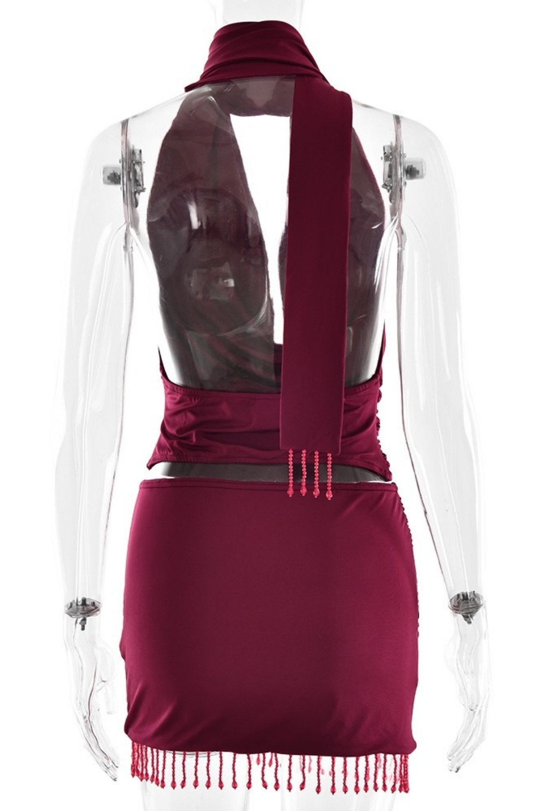 Sexy Waist-Revealing Strappy Top And Hip-Covering Short Skirt Suit