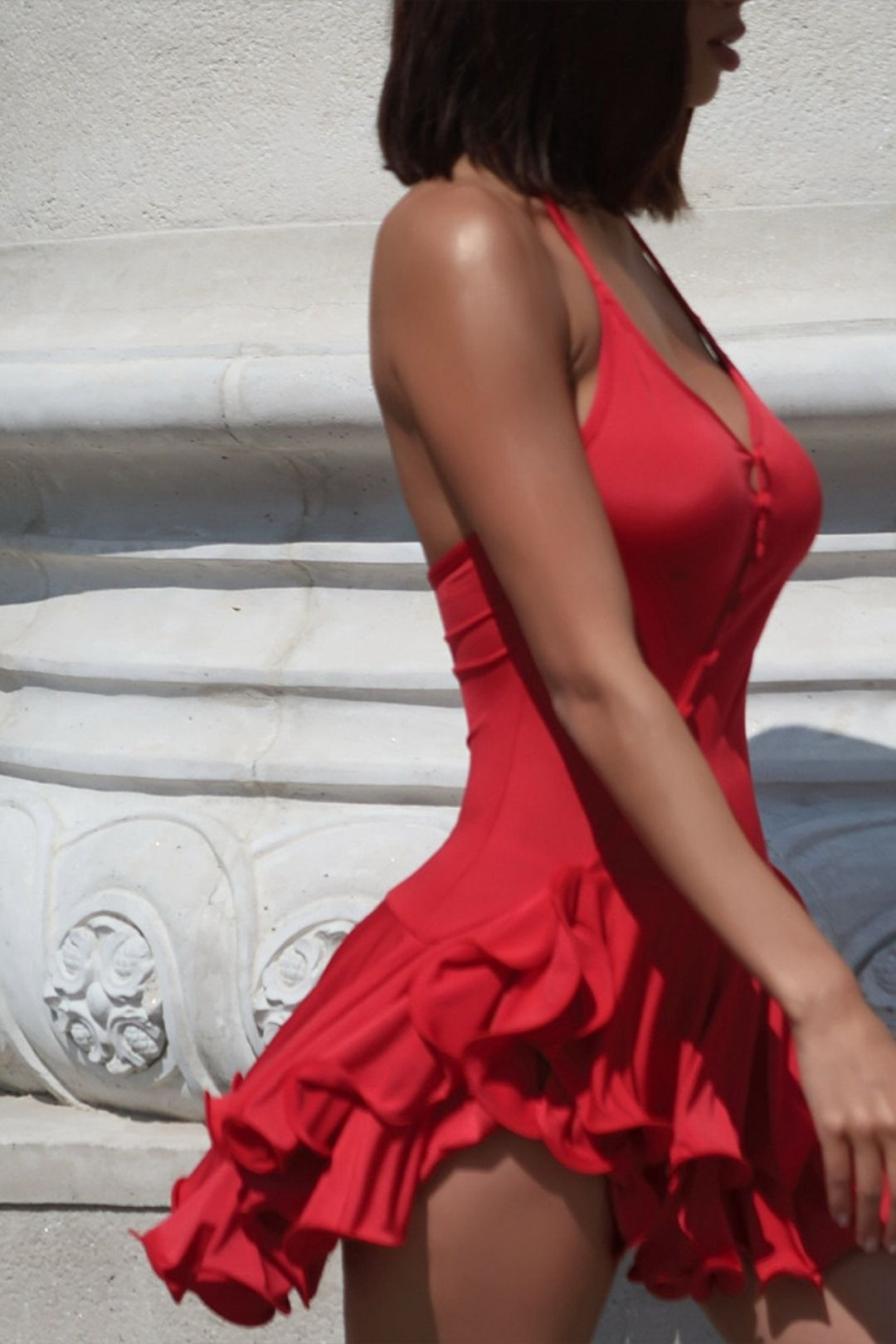 Halter V-Neck Short Skirt Sexy Hot Girl Backless Dress