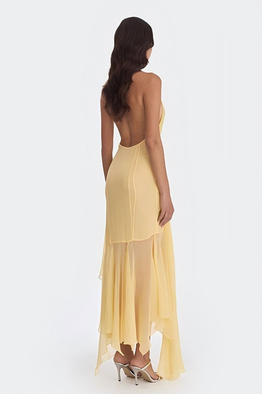 Halterneck Chiffon See-Through Dress Sexy Sexy Deep V Ribbon Long Skirt
