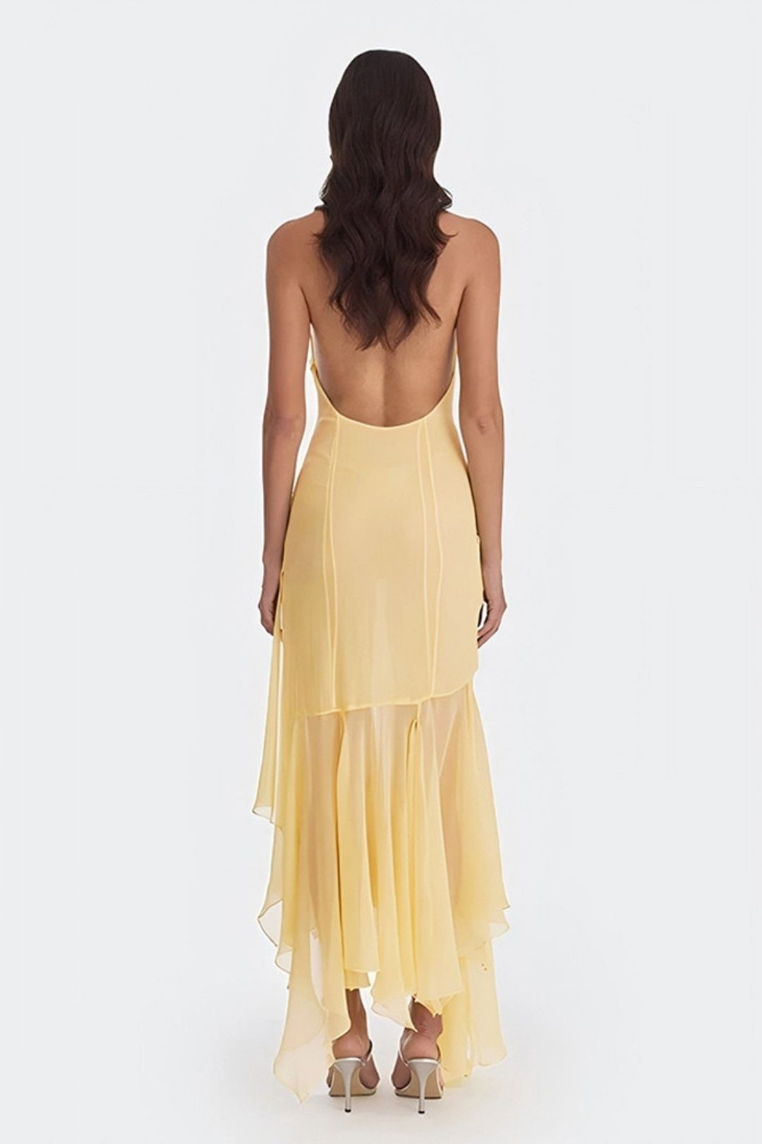 Halterneck Chiffon See-Through Dress Sexy Sexy Deep V Ribbon Long Skirt