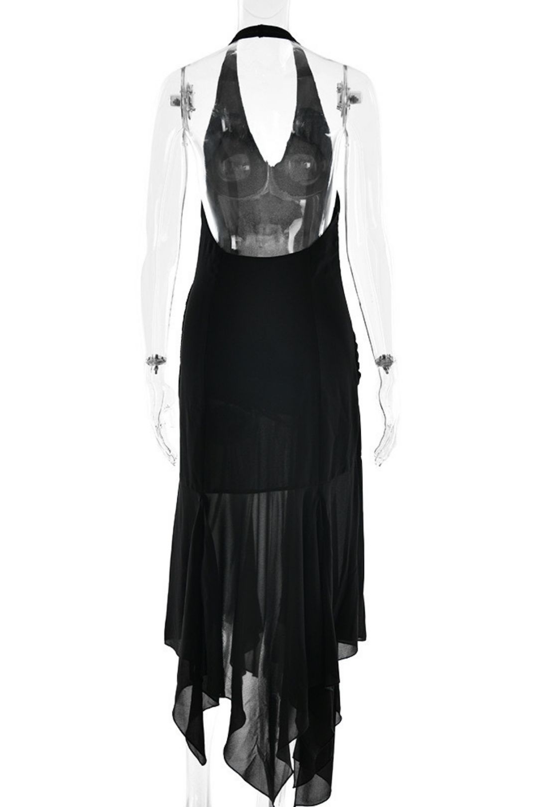 Halterneck Chiffon See-Through Dress Sexy Sexy Deep V Ribbon Long Skirt