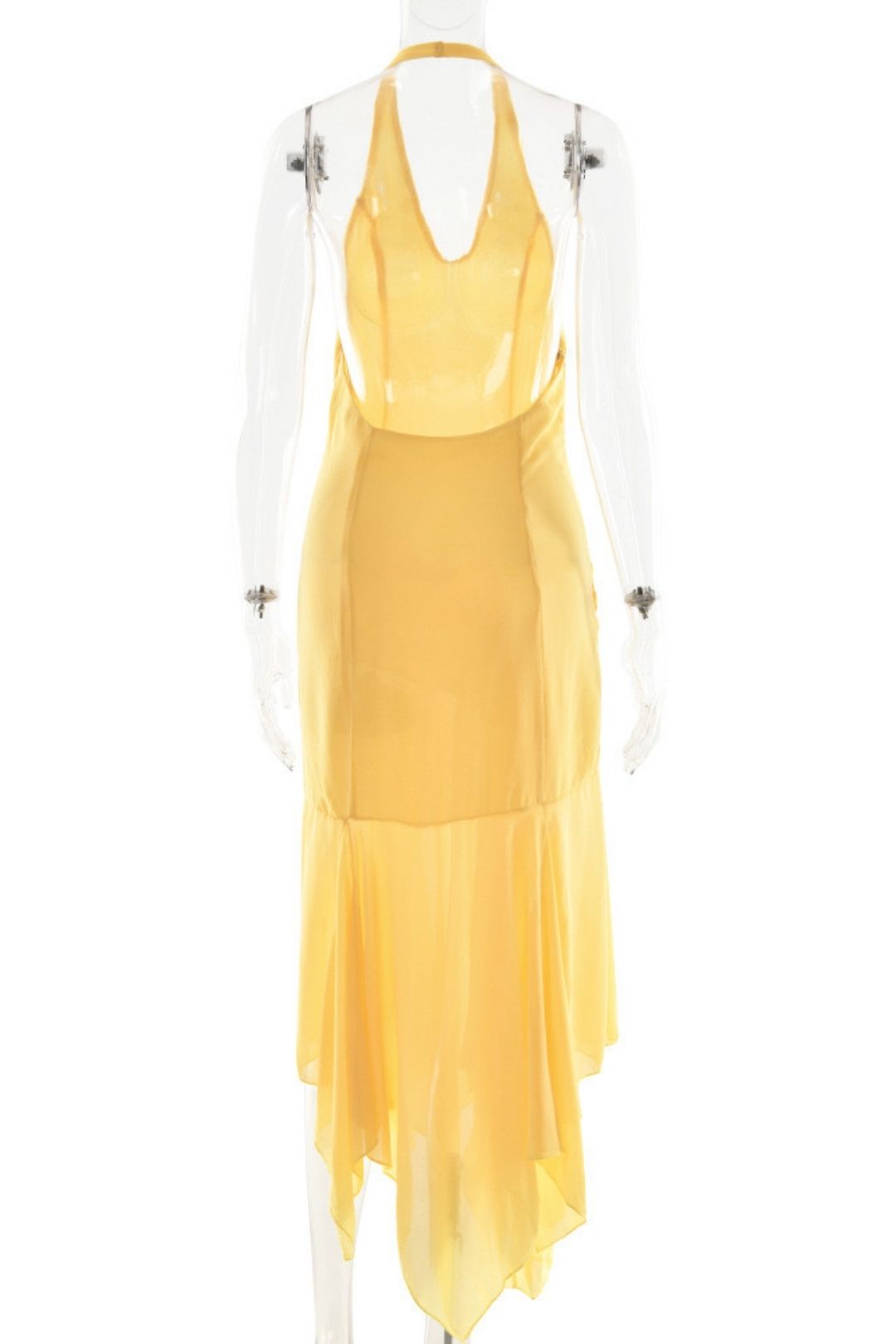 Halterneck Chiffon See-Through Dress Sexy Sexy Deep V Ribbon Long Skirt