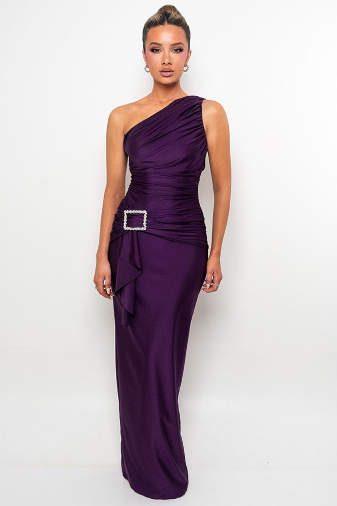 One-Shoulder Pleated Hip-Hugging Dress